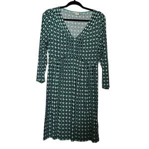 Boden Dorothy Geometric Pattern Dress Women's Size 10 Green 3/4 Sleeve V Neck